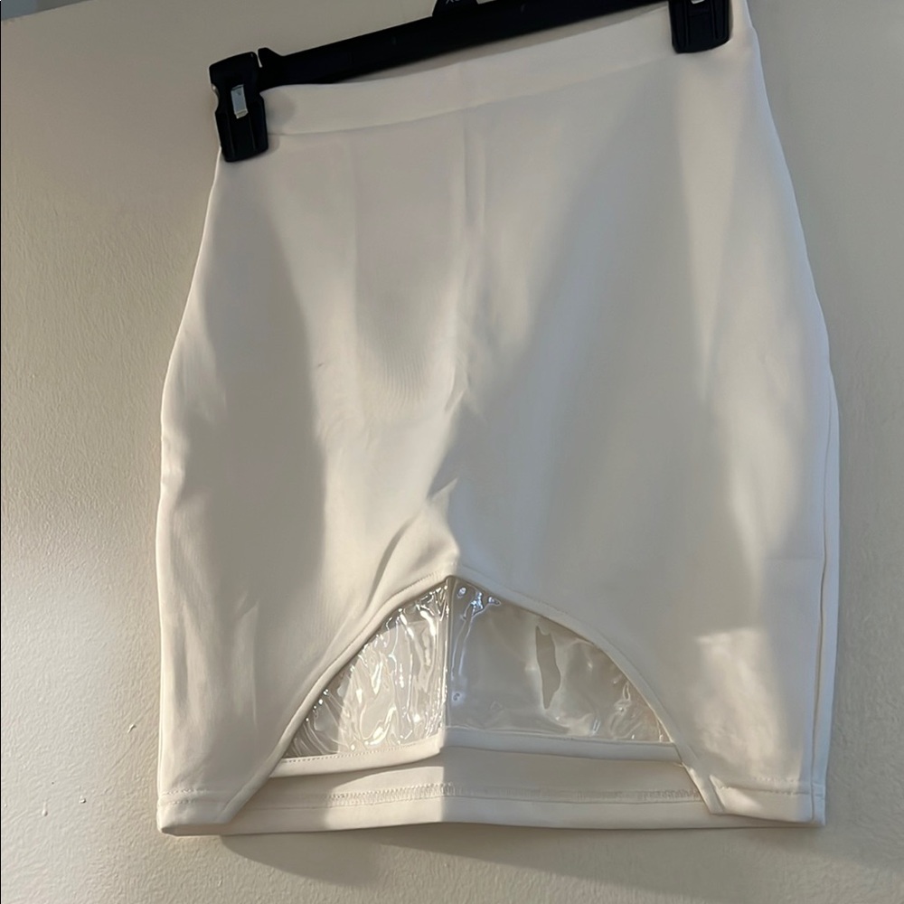 Crop top and high waisted mini skirt set with clear portion